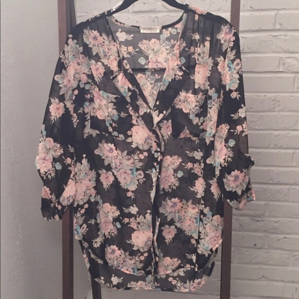 Necessary Clothing Black Floral Elle Girl Blouse